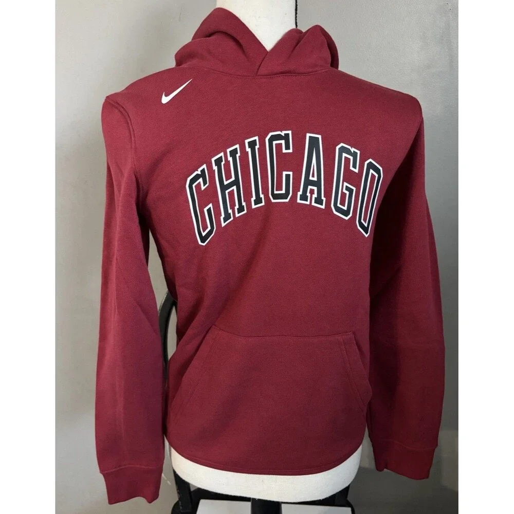 Nike Boys Youth Chicago Bulls Nike City Edition Pullover Hoodie Red Medium 10/12